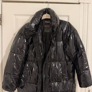 Badgley Mischka Glossy Black Puffer Coat Women Small